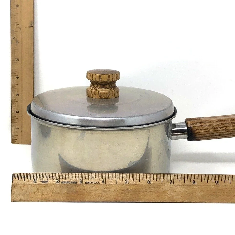 Mirro Sauce Pans 2 Qt & 1 Qt  VTG USA Non-Stick Aluminum Wooden Handle w/ Lids